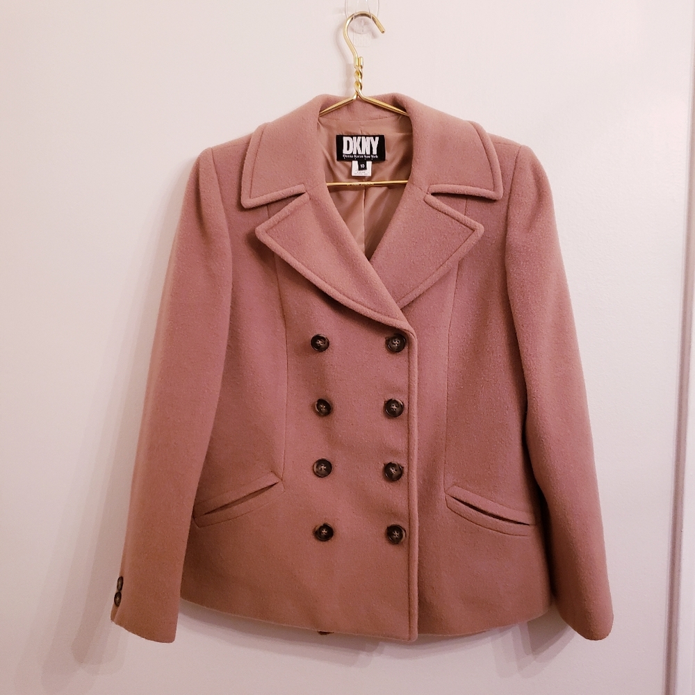 DKNY short beige wool coat size 10